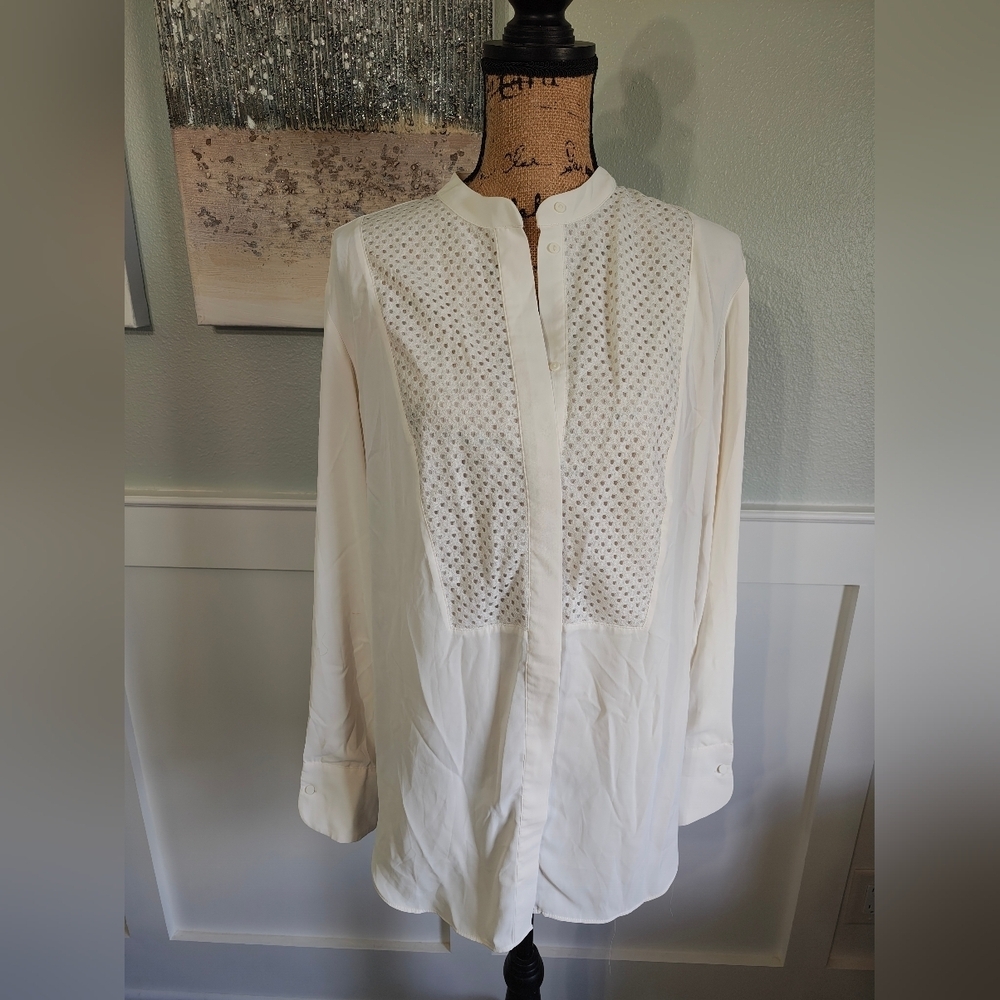 H&M White Button Down Shirt with Textured Detail
